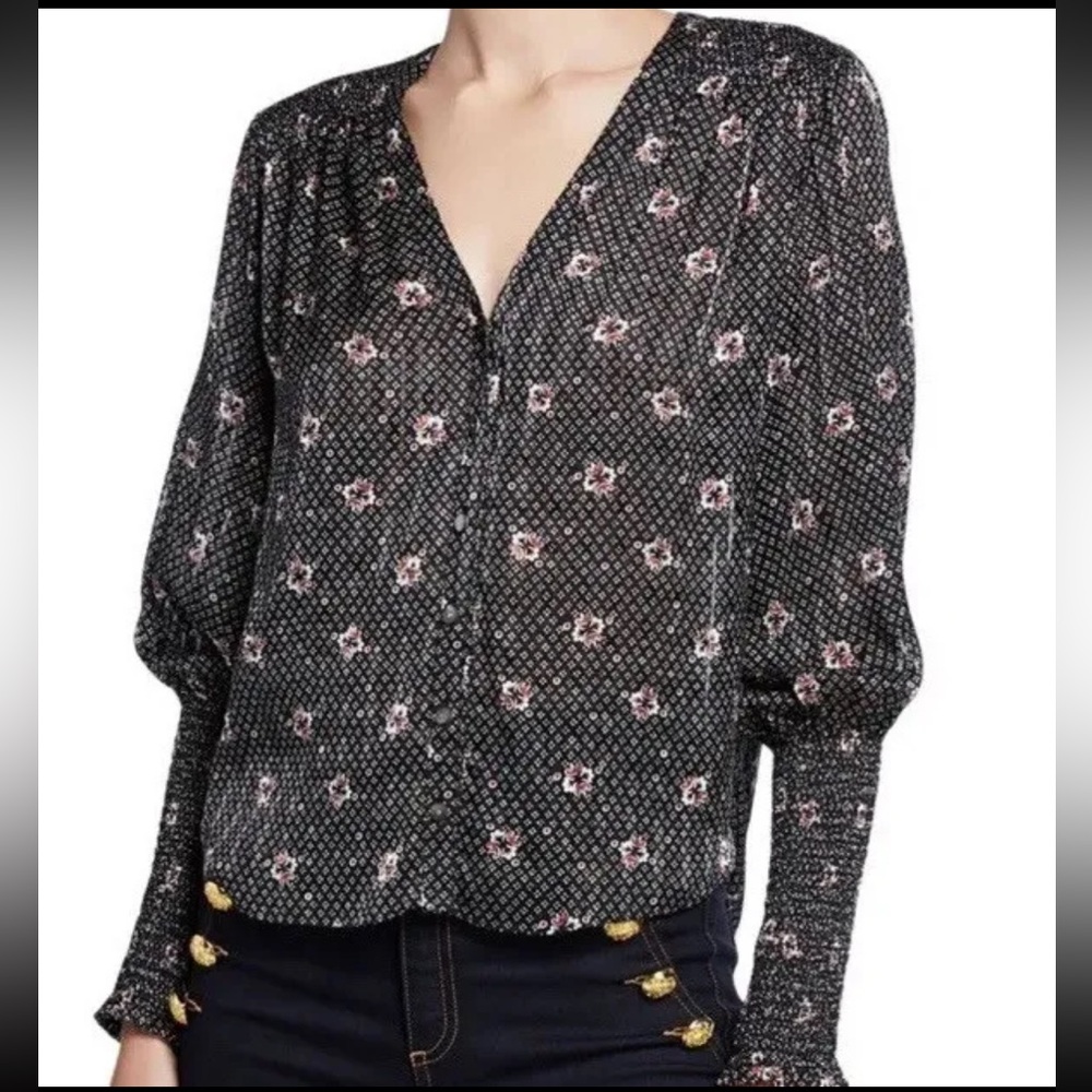 veronica beard 100% silk maree floral print blouse | long sleeve top | size 0